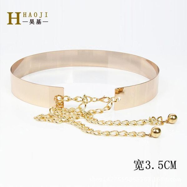 

women punk full metal mirror skinny waist belt 2020 metallic gold plate 3cm wide chains lady ceinture sashes for dresses sd151, Black;brown