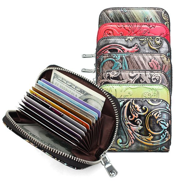 HBP 5 Hight Quality Mode Frauen farbenfrohe Blumenkreditkartenhalter RFID Kartenkoffer Real Leder Mini Brieftasche
