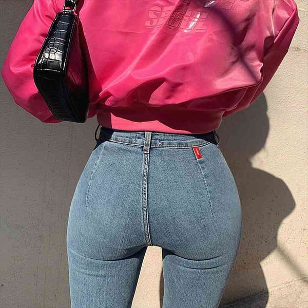 

womens jeans high waist skinny jeans plus size elastic denim pants vintage washed slim feet pencil pants streetwear, Blue