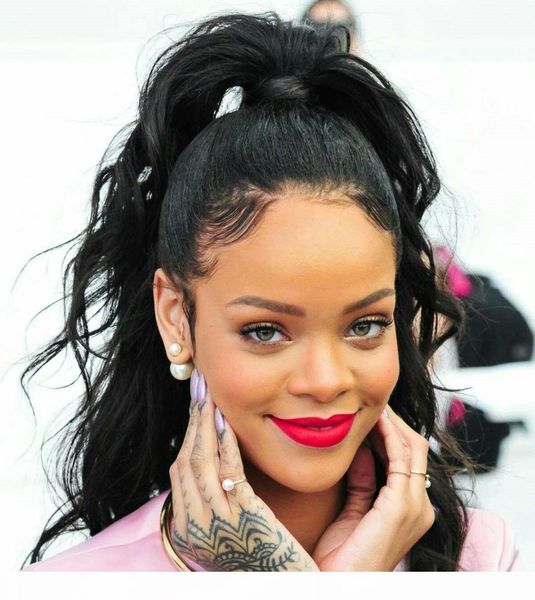 

100% natural peruvian remy human hair pony tail velcr magic afro ponytail hairpieces clips in on human hair extension loose wave hair 120g, Black