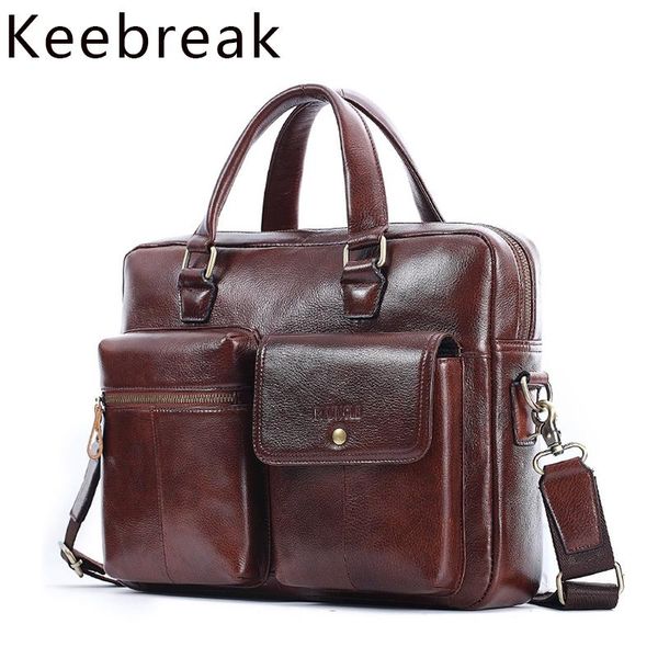 

keebreak new genuine leather men briefcase large capacity document storage bag carrying lapbag man shoulder hand working
