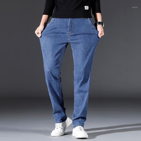 

voreloce luxury high-quality tencel cotton comfortable stretch men's slim straight denim jeans 2021 spring brand casual jeans1, Blue