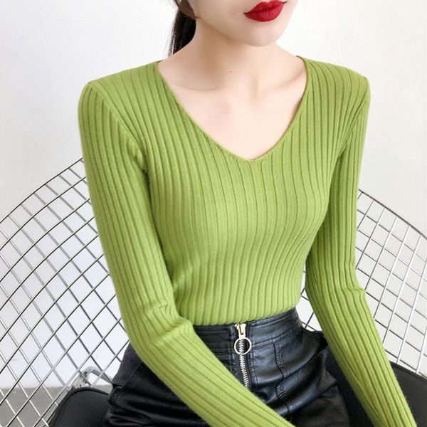 

elasticity knitted pullover women 2020 long sleeve autumn sweater women casual slim white sweater pull femme knitwear1, White;black