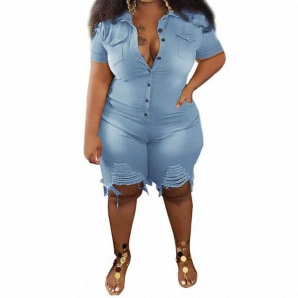 

women's plus size jumpsuit patchwork button plain short sleeve spring summer l xl 2xl 3xl 4xl j0br#, Black