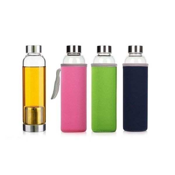 

22oz bpa high temperature resistant glass sport water with tea filter infuser bottle nylon sleeve 5 colors