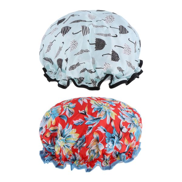 

2x waterproof double layer shower cap bath hair protection bath accs