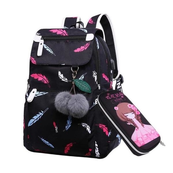 

okkid school bags for girls kids cute pink black backpack child book bag children's school backpack schoolbag gift girl t200709