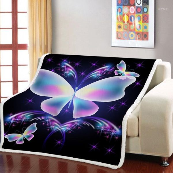 

beautiful butterfly sherpa fluff warm blanket bed/sofa/codding blanket holiday gift 3d microfiber bedding1
