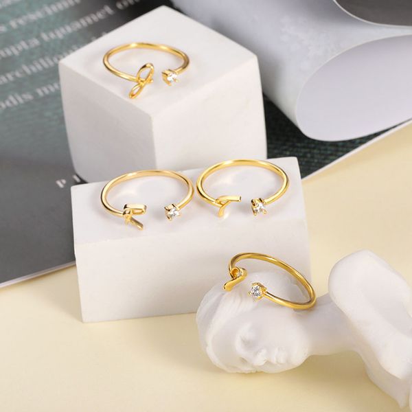 

a-j letter gold color metal adjustable opening rings for women initials name alphabet creative finger ring trendy party jewelry, Silver