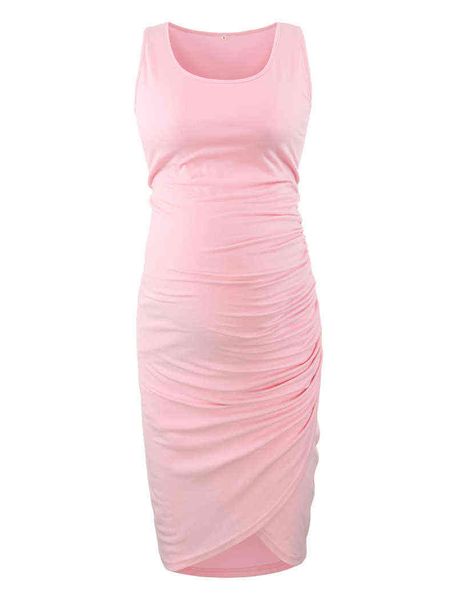Платье для родильного бака Ruched без рукавов Bodycon Ropa Mujer Беременность Детская душ или ежедневная ношение длины сплошного колена Shirred платье G220309
