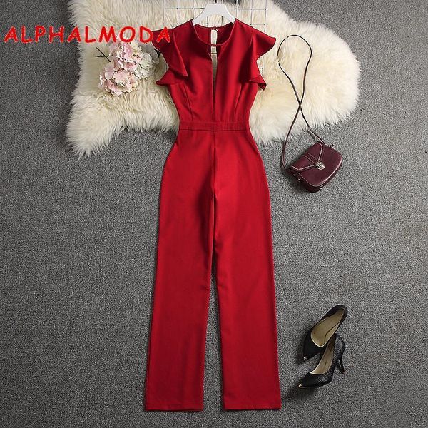 

2019 summer women deep v-neck jumpsuits solid color straight full length pants ladies party overall outfit, Black;white