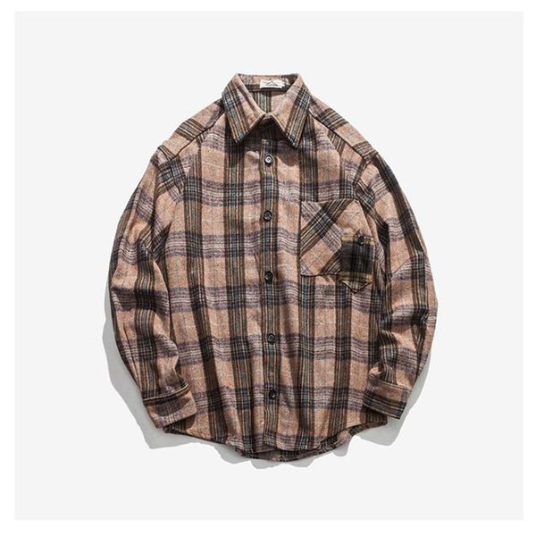 

sell men shirt long sleeve 2020 new arrival japanese youth art plaid loose-fitting retro casual fast fashion shirt, White;black