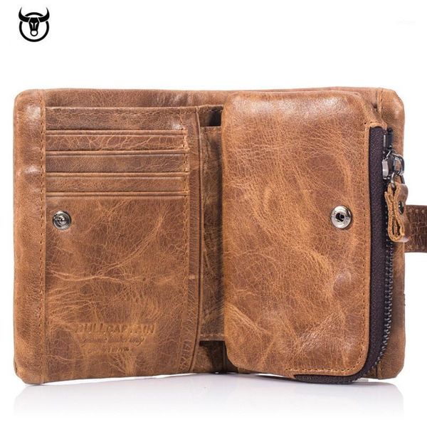 

wallets genuine crazy horse leather men vintage trifold wallet zip coin pocket purse cowhide hasp for mens1, Red;black