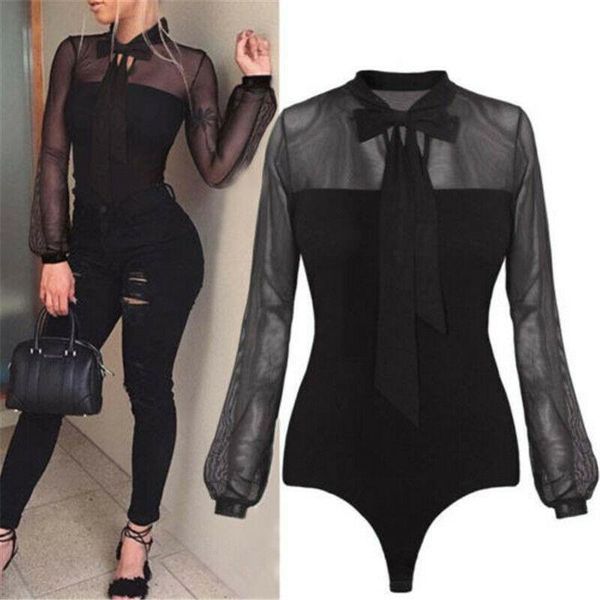 

women mesh sheer long sleeve bodysuit turtleneck see through elegant body suit drop shipping, Black;white