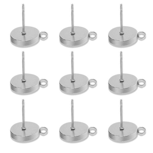 

xinyao 20pcs/lot stainless steel glue-on ear studs 6mm 8mm 10mm 12mm round pad base setting for diy jewelry jllacl, Silver