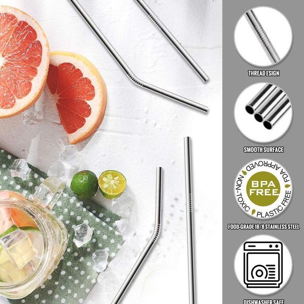 

colorful 304 stainless steel straws reusable straight bent metal drinking straw with cleaning brush set party bar a jllqkc