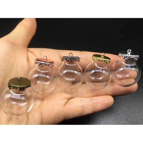 

500sets 25x15mm glass globe with silver/bronze/gold metal crown base tray jewelry necklace hollow glass orbs diy wishing bbykpn, Black