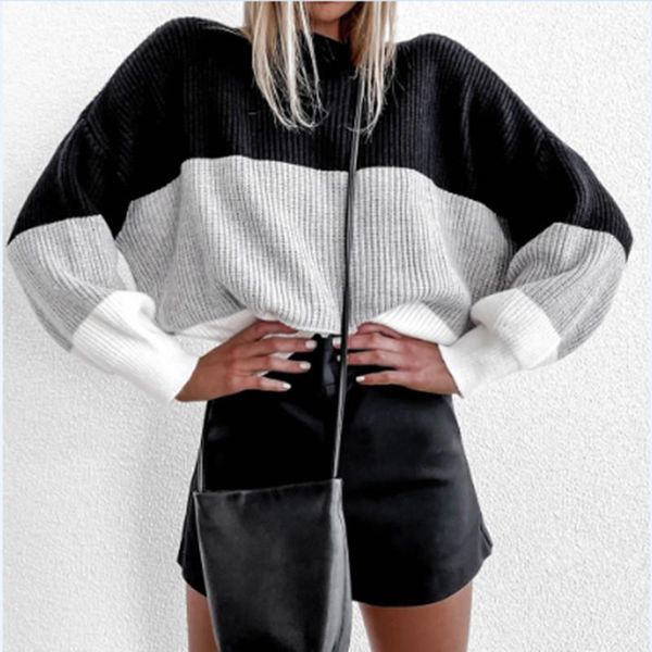 

fall striped fashion casual ladies sweater autumn long sleeve splicing loose street pullovers sweaters for woman knitted jumper1, White;black