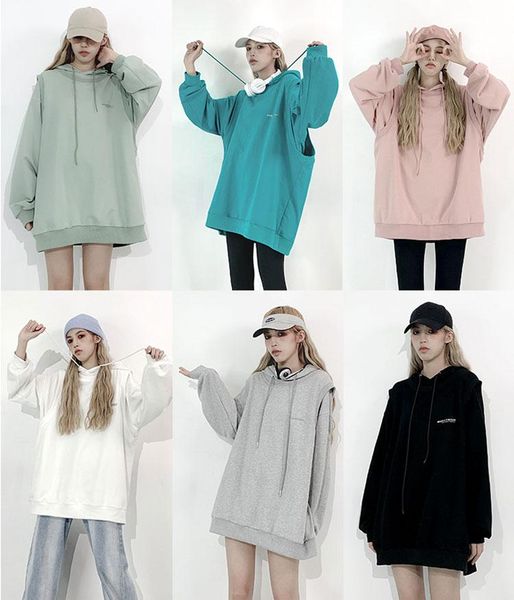 

harajuku hip hop толстовка толстовки harajuku 2020 весна осень новые свободные повседневные женщины толстовки сплошной цвет тонкие женские т, Black