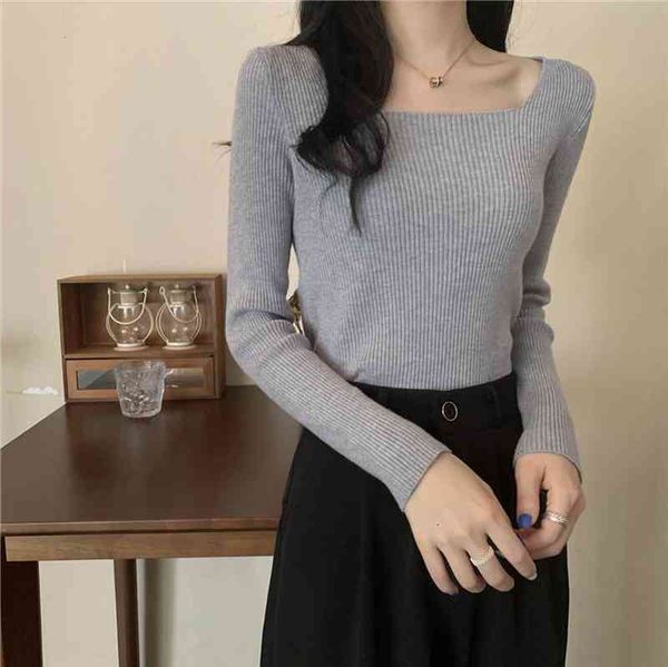 

women square neck sweaters autumn winter slim pullover women korean basic casual soft knit sweater soft warm jumper, White;black