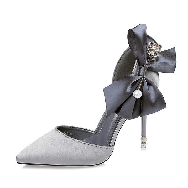 

dress shoes high-heeled sandals female summer korean version of the tip bow banquet pearl rhinestone red wedding fenty beau, Black