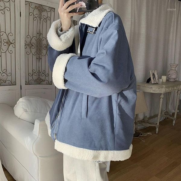 

winter lamb fur jacket men's warm fashion casual plus velvet padded jacket men parka loose korean short coat mens clothes s-xl1, Black