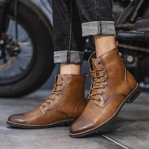 

men boots handsome comfortable spring retro leather boots punk casual botas motorcycle boots men big size 48 #6r2f