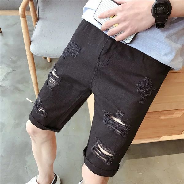 

denim shorts men's ripped beggar cropped ankle-length jeansjeans and jeanspants fashion korean style slim pants summer thin loose jeans, Blue