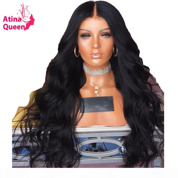 

atina queen 180% density body wave lace front human hair wigs natural black for women with baby hair pre plucked hairline remy