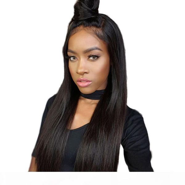 

360 full lace human hair wigs pre plucked for african american natural straight glueless virgin brazilian lace frontal wig with baby hair, Black;brown