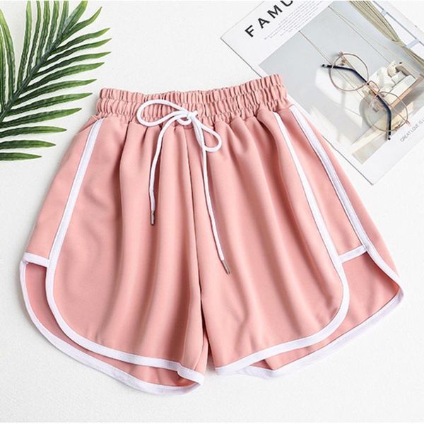 

women's shorts summer sweat patchwork elastic waist women lace up running grey black pink short pants vintage womens clothing 20211, White;black