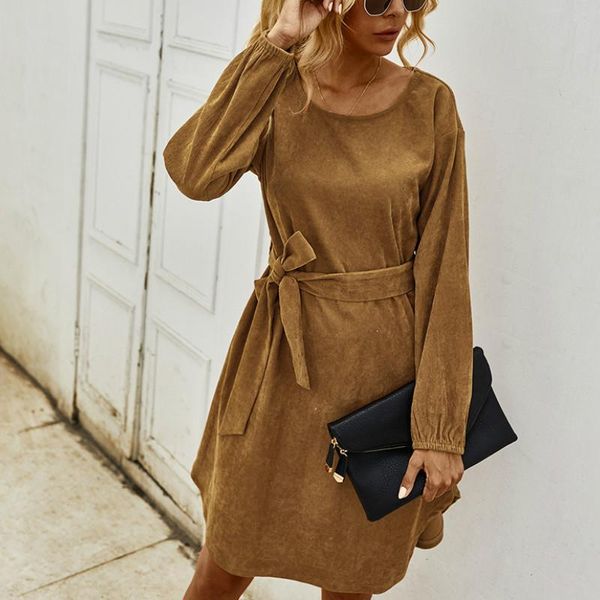 

hirigin women autumn long sleeve flannel dress with belt 2021 fashion streetwear casual elegant retro dress, Black;gray