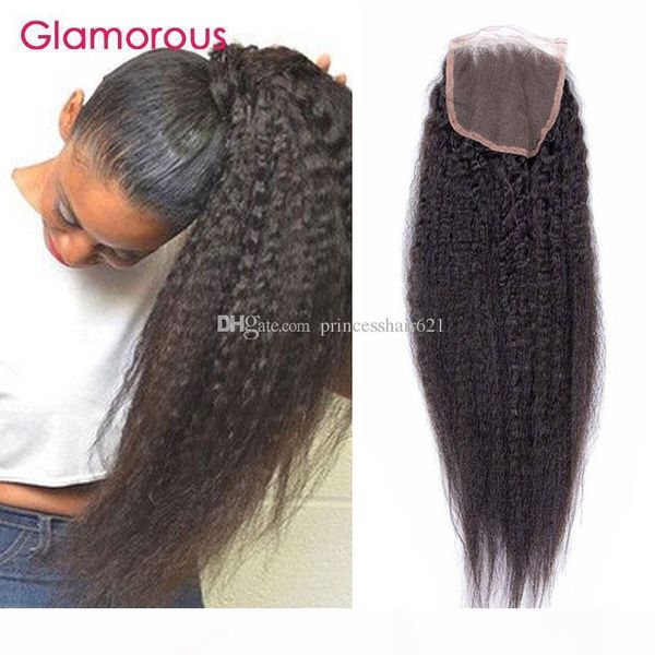 

glamorous mongolian cambodian human hair closure 8-24inch light yaki kinky straight 4x4 lace closure peruvian indian brazilian hair closures, Black;brown