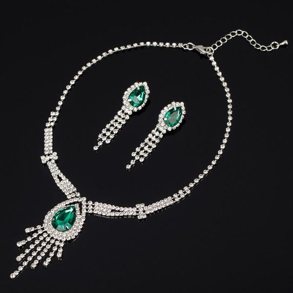 

YFJEWE Luxury crystal bride chain sets necklace earrings accessories married Women wedding 4 Color Rhinestone Jewelry #N166, Silver