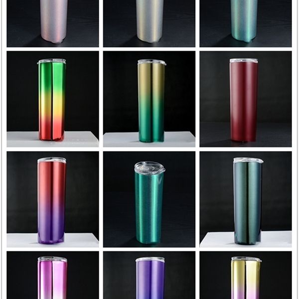 

rainbow print 20oz skinny cup mix color vacuum insulated thermos bottle stainless tumbler fashion water drinking holder a05