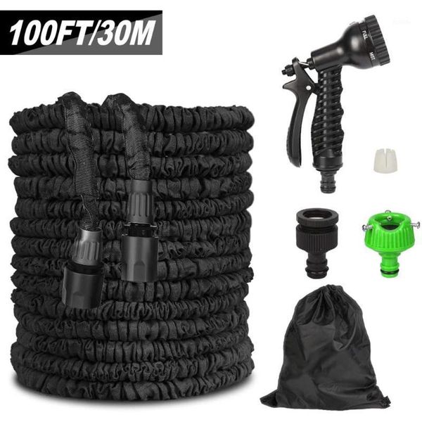 

100ft 30m garden hose expandable water hose pipe with spray gun 7 function hand shower connector home garden watering washing1