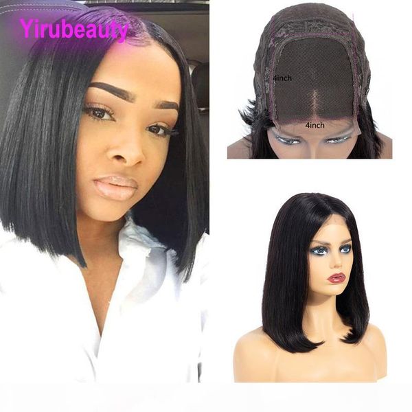 

indian virgin human hair 4x4 lace front bob wig natural color adjustable band straight bob wig wholesale 10-16inch, Black;brown