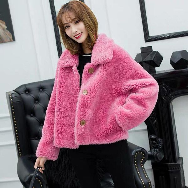 

2020 women winter natural lamb fur coat female real sheep shearing single breasted jacket thick warm fur short overcoats a2171, Black