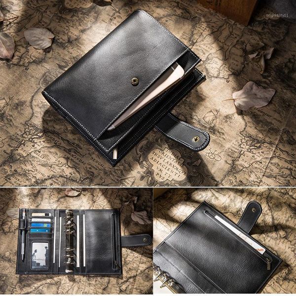 

yiwi creative retro olive green genuine leather planner multifunction spiral binder business diary1, Purple;pink