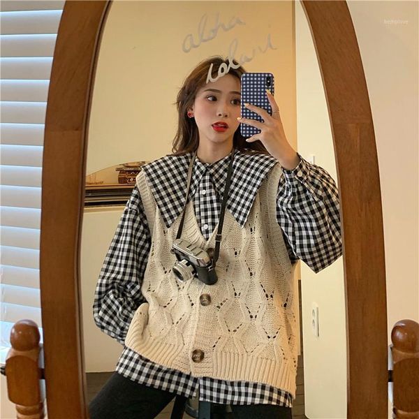 

autumn shag thread vintage loose wool vest cardigan blouse + plaid shirt (sold separately)1, Gray