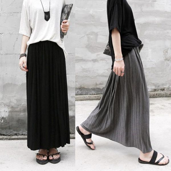 

elegant solid maxi pleated skirt women 2020 autumn spring ladies korean gray black high waist school long skirt female1