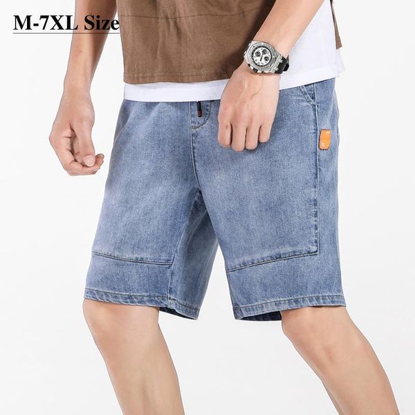 

men's denim shorts for summer 2021 fashion loose plus size 5xl 6xl 7xl jeans shorts light blue streetwear pants male brand, White;black
