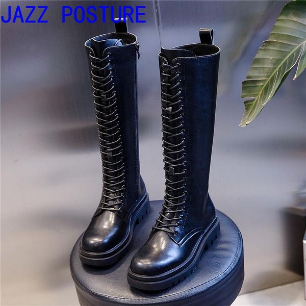 

shoes women autumn and winter 2020 new british style knight high boots women's platform casual front lace-up women's shoes a3, Black