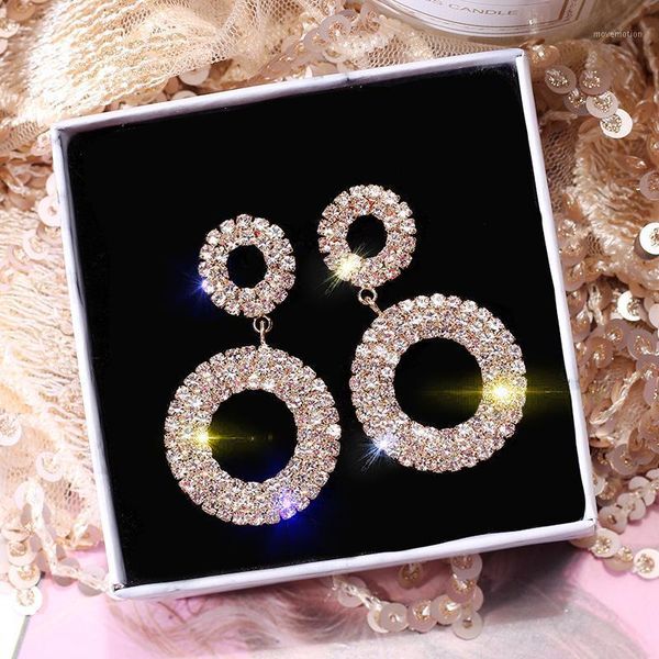 

fashion 925 silver earings double circle earrings for women hoop earrings nickel party brincos aros rhinestone jewelry1, Golden