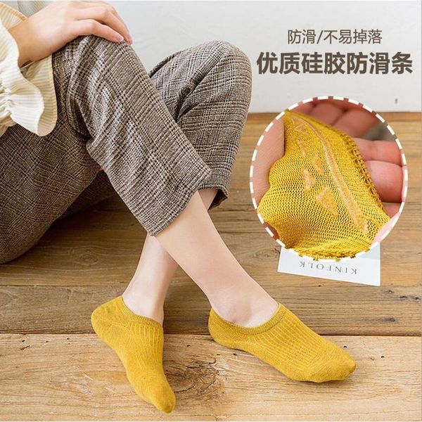 

spring and summer candy color women's socks solid color invisible socks shallow mouth cotton sile non-slip ladi bbyhqp, Black