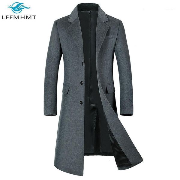 

men's trench coats men fashion brand winter fall thick woolen long male end single breasted solid color slim casual trench1, Tan;black