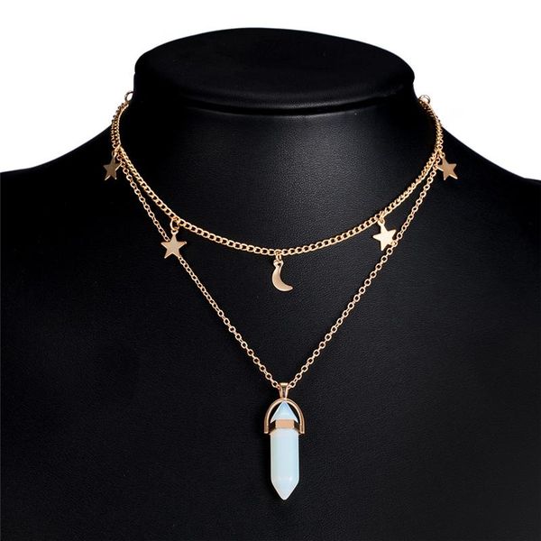 

simple star moon choker necklace natural stone hexagonal column necklaces pendants fashion crystal necklace women jewelry sqczxo, Black