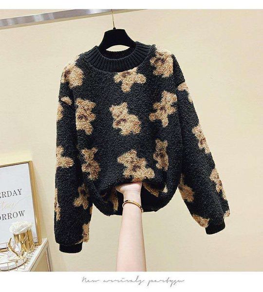 

2021 women winter sweater elegant ladies knitted bunny radish printing patternwinter knitted keep warm women designers sweaters, White;black