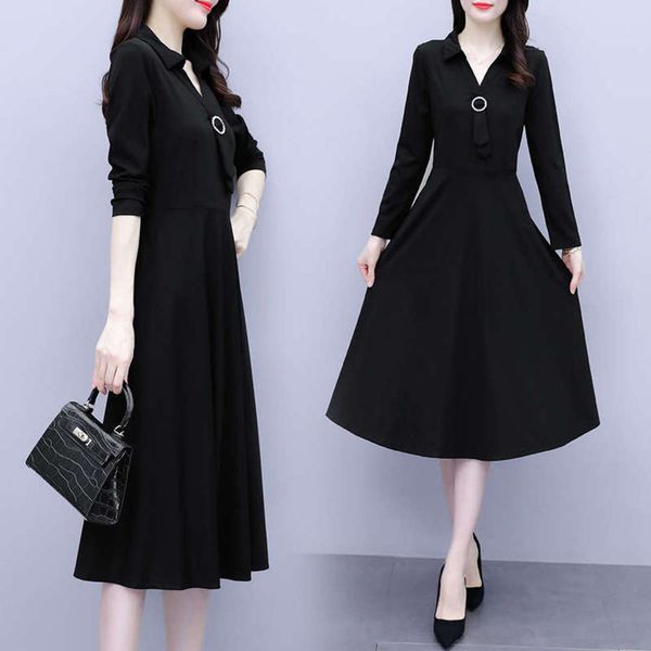 

women's 2020 long autumn sleeve dress new age reduction show thin high end plush thickened bottomed winter skirt medium length, Black;gray