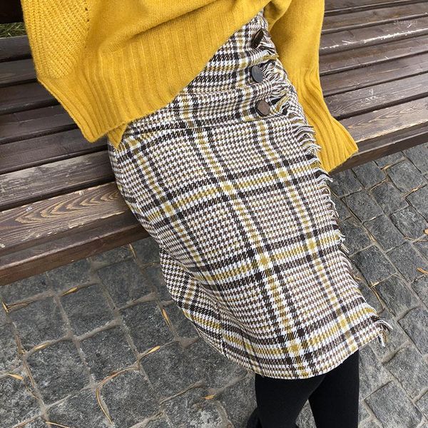 

mishow women 2018 high waist mid-long skirt autumn plaid vintage all-match style a line skirt mx18d18731, Black